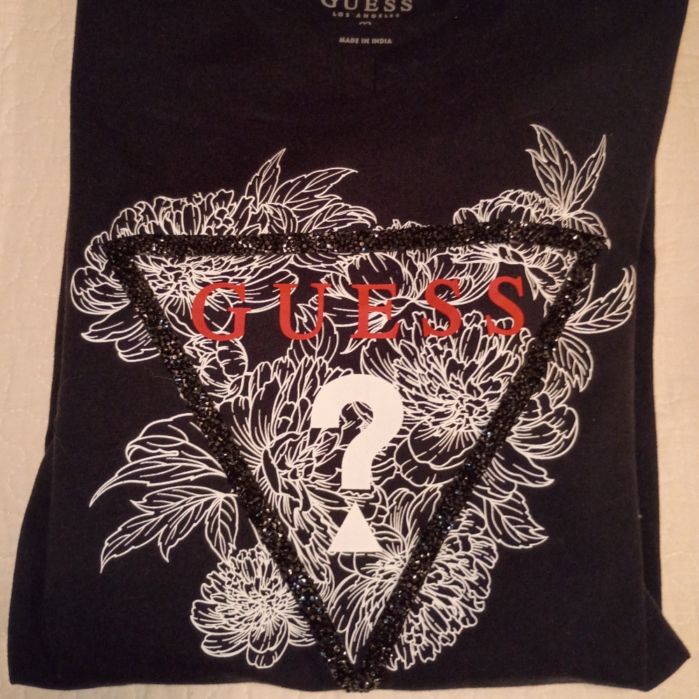 Guess Black Short Sleeve Tee with Triangular Graphic - Medium/NWOT